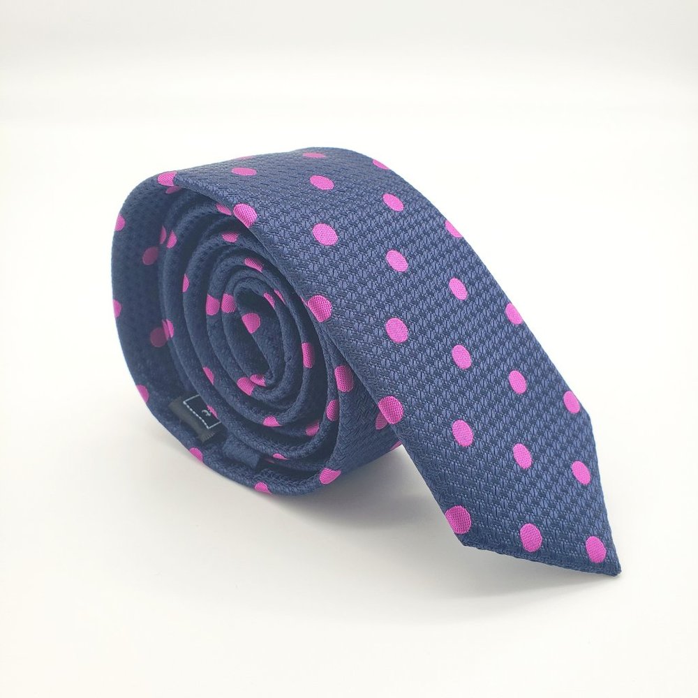 Laurant Bennet Milano Men's Skinny Blue Pink Polka Dot Neck Tie 57"L 2 1/8"W